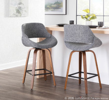 Fabrizzi counter stool in Walnut Wood, Grey Fabric, Black Metal