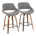 Fabrico Mid-Century Modern Counter Stool in Walnut and Grey Noise Fabric- Set of 2 — pair view