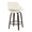 Fabrizzi counter stool in Walnut Glazed Wood, Cream Noise Fabric, Black Metal, back and side view, featuring swivel and wood frame