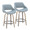 Fabrizzi counter stool in Light Grey Wood, Blue Noise Fabric, Black Metal, coordinated set view, featuring swivel and wood frame
