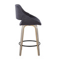 Fabrizzi counter stool in Light Grey Wood, Charcoal Fabric, Black Metal, side view, featuring swivel and wood frame
