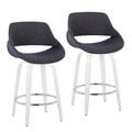 Fabrico 26" Contemporary Fixed-Height Counter Stool with Swivel in White Wood and Charcoal Fabric with Round Chrome Footrest- Set of 2 — pair view