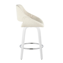 Cinch counter stool in White Wood, Cream Fabric, Chrome Metal, side view, featuring swivel and wood frame