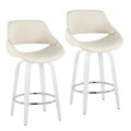 Fabrico 26" Contemporary Fixed-Height Counter Stool with Swivel in White Wood and Cream Fabric with Round Chrome Footrest- Set of 2 — pair view