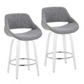 Fabrico 26" Contemporary Fixed-Height Counter Stool with Swivel in White Wood and Grey Fabric with Round Chrome Footrest- Set of 2 — pair view