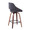 Fabrizzi counter stool in Walnut Wood, Charcoal Fabric, Black Metal, back and side view, featuring swivel and upholstered seat