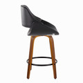 Fabrizzi counter stool in Walnut Wood, Black PU, Black Metal, side view, featuring swivel and wood frame