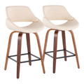 Fabrico Mid-Century Modern Fixed-Height Counter Stool in Walnut Wood with Square Black Footrest and Cream Faux Leather- Set of 2 — pair view
