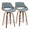 Fabrizzi 26" Mid-Century Modern Fixed-Height Counter Stool with Swivel in Walnut Wood and Blue Fabric with Round Chrome Metal Footrest- Set of 2 — pair view