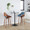 Fabrizzi 26" Mid-Century Modern Fixed-Height Counter Stool with Swivel in Walnut Wood and Blue Fabric with Round Chrome Metal Footrest- Set of 2 — lifestyle photo 1