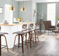 Folia counter stool in Walnut Wood, Light Grey Fabric, Black Metal