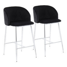 Fran Contemporary Counter Stool in Chrome Metal and Black Velvet- Set of 2 — pair view
