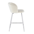 Fran counter stool in Chrome, Cream Velvet, side view, featuring velvet design and metal design