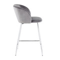 Fran counter stool in Chrome, Grey Velvet, side view, featuring velvet design and metal design