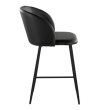 Fran counter stool in Black Metal, Black PU, side view, featuring metal footrest
