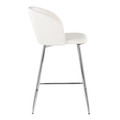 Fran counter stool in Silver Metal, White PU, side view, featuring metal footrest