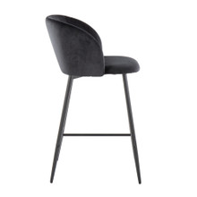 Fran counter stool in Black Metal, Black Velvet, side view, featuring velvet design and metal design