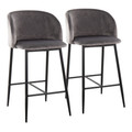 Fran 26" Contemporary Fixed-Height Counter Stool in Black Metal and Grey Velvet- Set of 2 — pair view