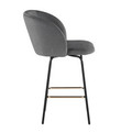 Fran counter stool in Black Metal, Grey Velvet, Gold Metal, side view, featuring swivel
