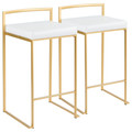 Fuji Contemporary Counter Stool in Gold with White Faux Leather- Set of 2 — pair view