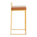 Fuji counter stool in Gold Steel, Camel PU, side view