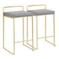 Fuji Contemporary Counter Stool in Gold with Grey Faux Leather- Set of 2 — pair view