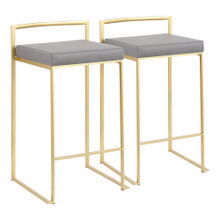 Fuji Contemporary Counter Stool in Gold with Grey Faux Leather- Set of 2 — pair view