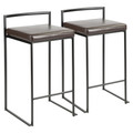 Fuji Contemporary Stackable Counter Stool in Black with Brown Faux Leather Cushion- Set of 2 — pair view