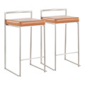Fuji Contemporary Stackable Counter Stool in Stainless Steel with Camel Faux Leather Cushion- Set of 2 — pair view
