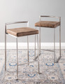 Fuji counter stool in Brushed Stainless Steel, Brown Cowboy Fabric, lifestyle room setting
