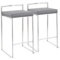 Fuji Contemporary Stackable Counter Stool in Stainless Steel with Grey Faux Leather Cushion- Set of 2 — pair view
