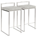 Fuji Contemporary Stackable Counter Stool in Stainless Steel with Light Grey Cowboy Fabric Cushion- Set of 2 — pair view