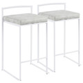 Fuji Contemporary Stackable Counter Stool in White with Light Grey Cowboy Fabric Cushion- Set of 2 — pair view