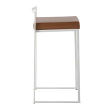 Fuji counter stool in White Steel, Camel PU, side view