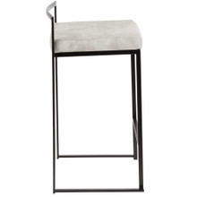 Fuji counter stool in Black Metal, Light Grey Cowboy Fabric, side view