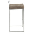 Fuji counter stool in Brushed Stainless Steel, Brown Cowboy Fabric, side view