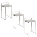 Fuji 26" Contemporary Stackable Counter Stool in Brushed Stainless Steel with Light Grey Cowboy Fabric Cushion- Set of 3 — pair view