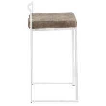 Fuji counter stool in White Metal, Brown Cowboy Fabric, side view