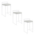 Fuji 26" Contemporary Stackable Counter Stool in White Metal with Light Grey Cowboy Fabric Cushion- Set of 3 — pair view