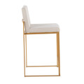 Fuji counter stool in Gold Steel, Beige Fabric, back view, featuring fabric design