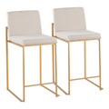 Fuji Contemporary High Back Counter Stool in Gold Steel and Beige Fabric- Set of 2 — back view (photo 1)