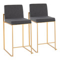 Fuji Contemporary High Back Counter Stool in Gold Steel and Charcoal Fabric- Set of 2 — back view (photo 1)