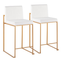 Fuji Contemporary High Back Counter Stool in Gold Steel and White Velvet- Set of 2 — pair view