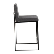 Fuji counter stool in Black Steel, Charcoal Fabric, back view, featuring fabric design