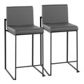 Fuji Contemporary High Back Counter Stool in Black Steel and Grey Faux Leather- Set of 2 — back view (photo 1)