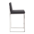 Fuji counter stool in Stainless Steel, Black PU, side view, featuring faux leather design and leather design