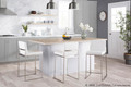 Fuji counter stool in Stainless Steel, White PU, featuring faux leather design and leather design