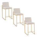 Fuji 26" Contemporary High Back Counter Stool in Gold Steel and Beige Fabric- Set of 3 — pair view