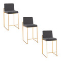 Fuji 26" Contemporary High Back Counter Stool in Gold Steel and Charcoal Fabric- Set of 3 — pair view
