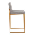 Fuji counter stool in Gold Steel, Grey Fabric, side view, featuring fabric design